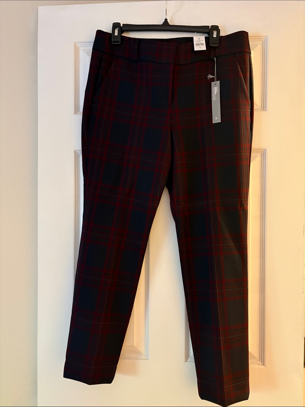 LOFT Navy and Red Plaid Skinny Pants